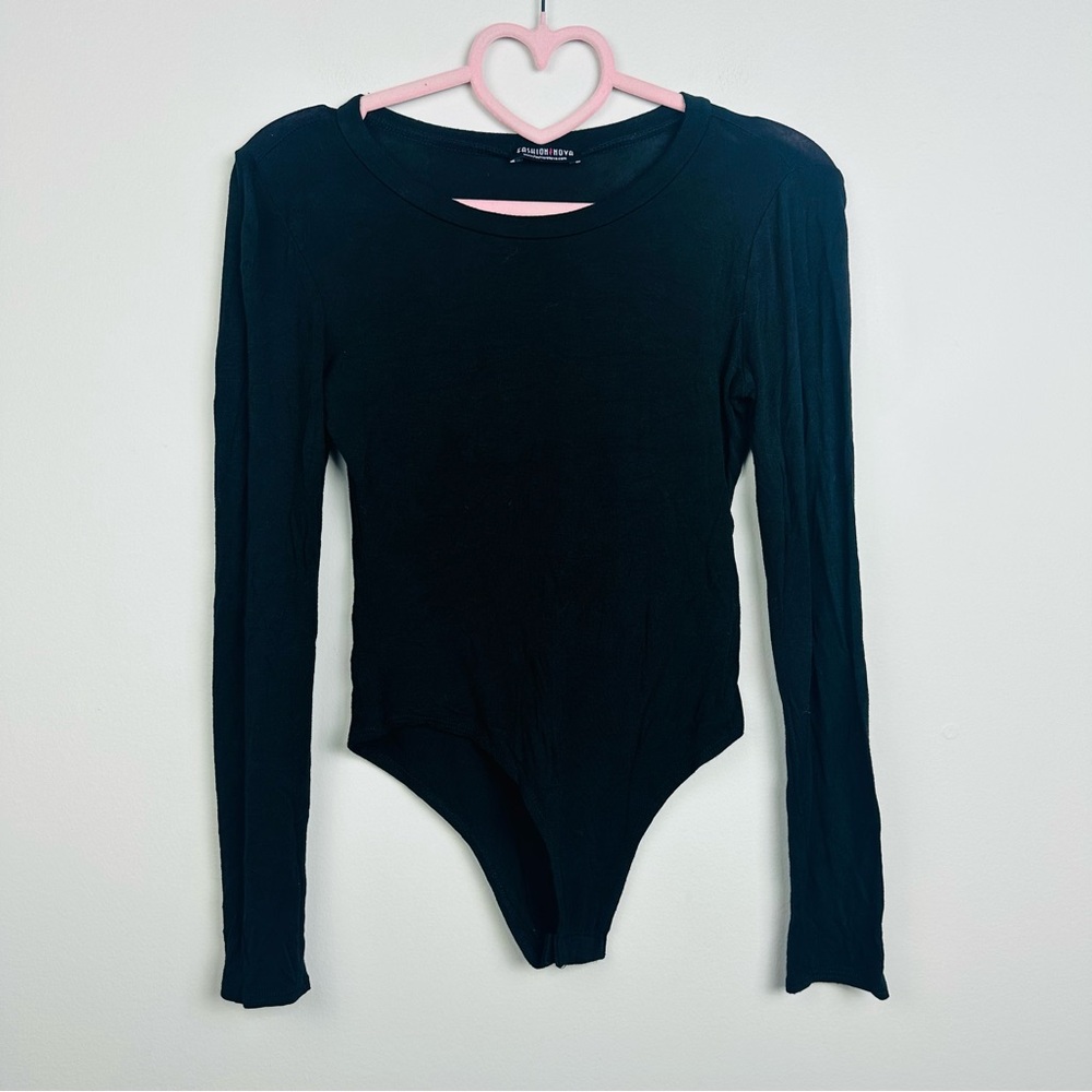 Fashion Nova Black Long Sleeve Bodysuit Size Small